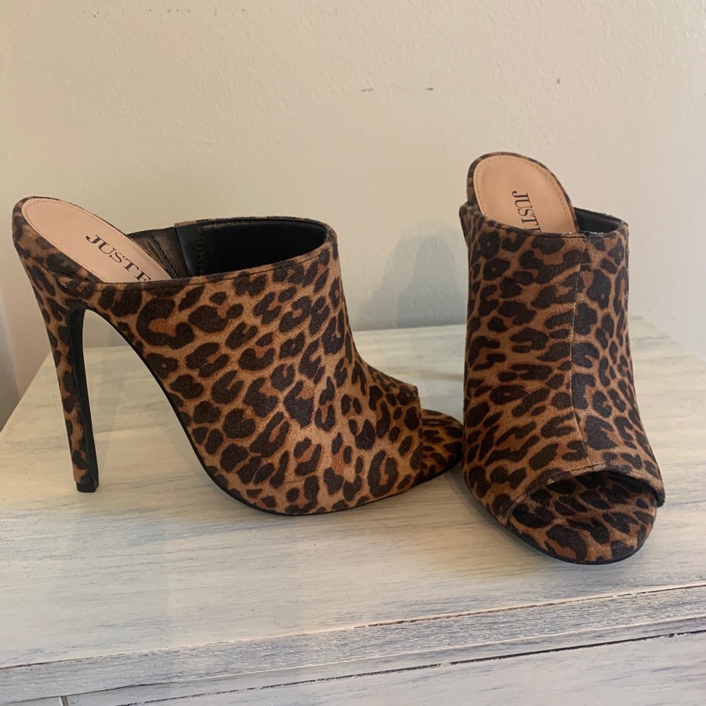 JustFab leopard print open-toe heeled mule